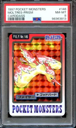 PSA 8 Moltres #146 Prism Bandai Carddass 1997 Japanese Pokemon Card NEAR MINT - Image 1