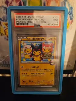PSA 9 Poncho Pikachu 203/XY-P Mega Campaign Promo Japanese Pokemon Card 2015 - Image 1