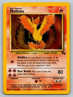Pokemon TCG Moltres 12/62 Fossil Holo Unlimited (1999) HP Heavily Played - Image 1