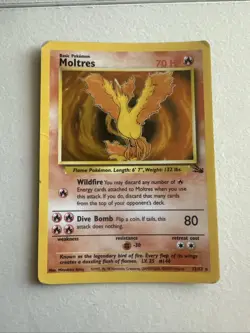 Pokemon TCG Moltres 12/62 Fossil Holo Unlimited (1999) HP Heavily Played - Image 1