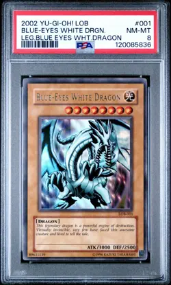 LEGEND OF THE BLUE EYES LOB-001 BLUE EYES WHITE DRAGON PSA 8 YUGIOH 2002 - Image 1