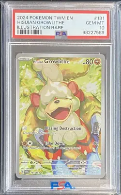 2024 POKEMON TWILIGHT MASQUERADE 181 HISUIAN GROWLITHE ILLUSTRATION RARE PSA 10 - Image 1