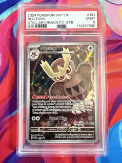 2024 Pokemon Stellar Crown Pokemon Center ETB Promo #141 Noctowl PSA 9 - Image 1