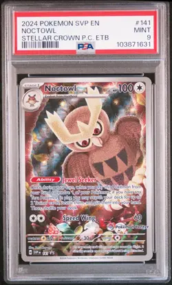 2024 POKEMON STELLAR CROWN POKEMON CENTER ETB PROMO SVP #141 NOCTOWL PSA 9 - Image 1