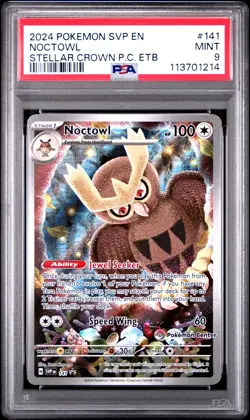 2024 POKEMON STELLAR CROWN POKEMON CENTER ETB PROMO #141 NOCTOWL PSA 9 - Image 1