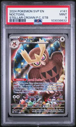 2024 POKEMON STELLAR CROWN POKEMON CENTER ETB PROMO #141 NOCTOWL PSA 9 - Image 1