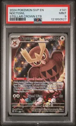 2024 POKEMON STELLAR CROWN POKEMON CENTER ETB PROMO #141 NOCTOWL PSA 9 - Image 1