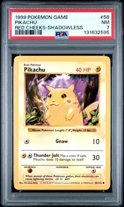 1999 POKEMON GAME RED CHEEKS-SHADOWLESS #58 PIKACHU PSA 7 - Image 1