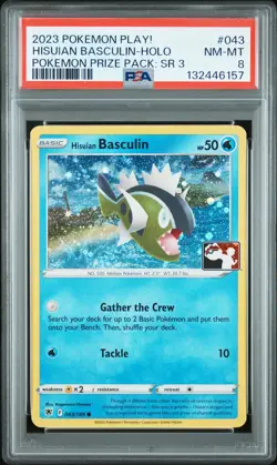 2023 POKEMON PLAY! POKEMON PRIZE PACK: SER 3 #043 HISUIAN BASCULIN-HOLO PSA 8 - Image 1