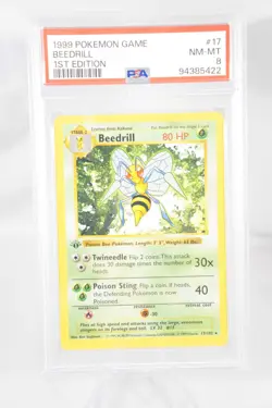Pokemon Beedrill Base Set 017/102 1st Edition Shadowless Rare PSA 8 - Image 1