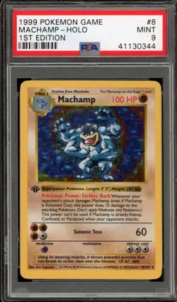 Pokemon Machamp Base Set Shadowless 1st Edition Holo Rare #8 PSA 9 Mint - Image 1