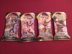 Pokemon TCG Rebel Clash X4 Hanger Sleeved Booster Packs Sealed Complete Art Set - Image 1