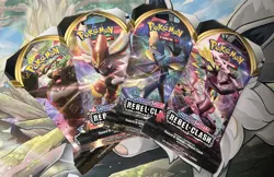 Pokemon Sword & Shield Rebel Clash Sleeved Booster Pack Art Set (4 Packs) - Image 1