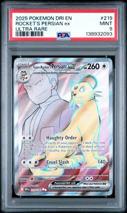 Team Rocket's Persian EX Ultra Rare 219/182 Pokemon Dri En-destined Rivals PSA 9 - Image 1