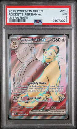 2025 POKEMON DRI EN-DESTINED RIVALS ULTRA RARE TEAM ROCKET'S PERSIAN EX PSA 7 - Image 1