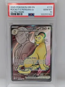 2025 POKEMON DRI EN-DESTINED RIVALS ULTRA RARE TEAM ROCKET'S PERSIAN EX PSA 10 - Image 1