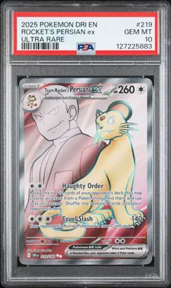 2025 POKEMON DRI EN-DESTINED RIVALS ULTRA RARE TEAM ROCKET'S PERSIAN EX PSA 10 - Image 1