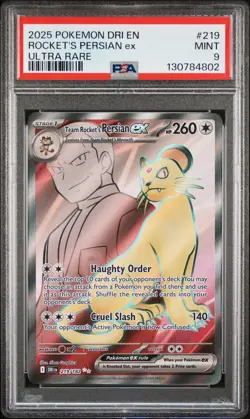 2025 POKEMON DRI EN-DESTINED RIVALS ULTRA RARE TEAM ROCKET'S PERSIAN EX PSA 9 - Image 1