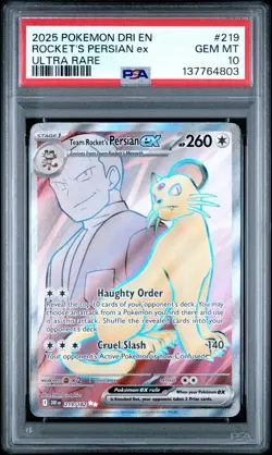 2025 POKEMON DRI EN-DESTINED RIVALS ULTRA RARE TEAM ROCKET'S PERSIAN EX PSA 10 - Image 1