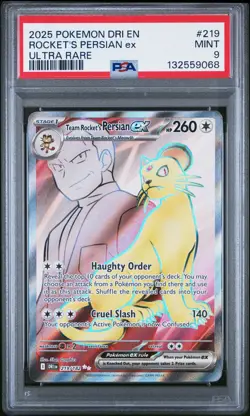 2025 POKEMON DRI EN-DESTINED RIVALS ULTRA RARE TEAM ROCKET'S PERSIAN EX PSA 9 - Image 1