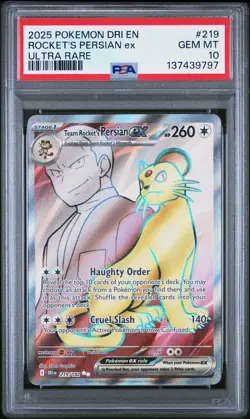 2025 POKEMON DRI EN-DESTINED RIVALS ULTRA RARE TEAM ROCKET'S PERSIAN EX PSA 10 - Image 1