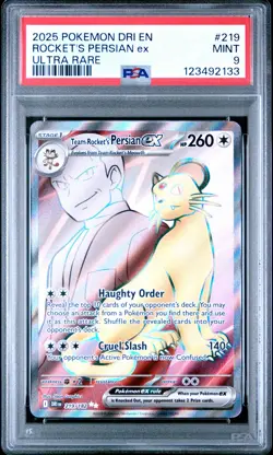 2025 POKEMON DRI EN-DESTINED RIVALS ULTRA RARE TEAM ROCKET'S PERSIAN EX PSA 9 - Image 1