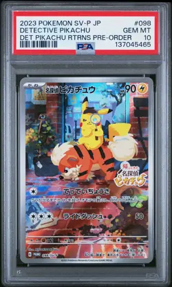 2023 POKEMON JPN SV-P PROMO #098 DETECTIVE PIKACHU PSA 10 - Image 1