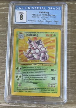 GERMAN Nidoking 1999 Base Set CGC 8 NM/Mint 11/102 Holo Pokemon Card Unlimited - Image 1