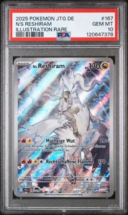 Pokemon N'S RESHIRAM PSA10 Reisegefahrten JTG167 2025 ILLUSTRATION RARE Deutsch - Image 1