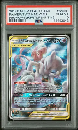 2019 POKEMON SM BLACK STAR PROMO #SM191 FULL ART/MEWTWO & MEW GX PSA 10 - Image 1