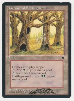 Signed Havenwood Battleground HP/DMG Fallen Empires Artist Mark Poole MTG Magic! - Image 1