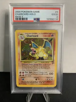 1999 POKEMON BASE SET UNLIMITED #4 CHARIZARD-HOLO PSA 2 🌀 Swirl - Image 1