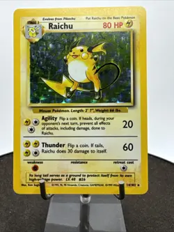 Pokemon TCG Raichu Base Set Holo Rare Card 14/102 LP /NM - Image 4