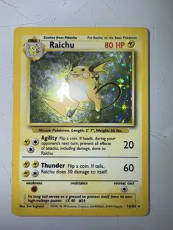 Pokemon TCG Raichu 14/102 Base Set Holo Rare Unlimited 1999 WOTC LP/MP - Image 1