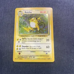 Pokemon TCG Raichu 14/102 Base Set Holo Rare Unlimited 1999 WOTC LP++ #955 - Image 1