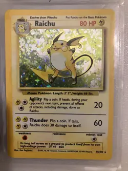 Pokemon TCG Base Set Raichu Holo Card 14/102 Unlimited Holo Rare LP - Image 1