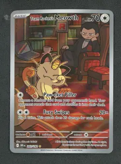 2025 Pokemon Team Rocket's Meowth Illustration Rare 203/182 Destined Rivals - Image 1