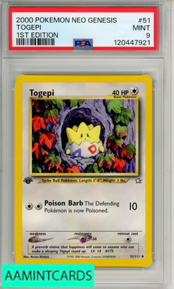 2000 POKEMON NEO GENESIS 1ST EDITION TOGEPI #51 PSA 9 MINT - Image 1