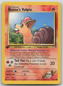 Pokemon Card 1st Edition Blaine's Vulpix Common Gym Heroes 065/132 LP/NM - Image 1