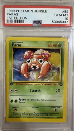 1999 Pokemon Jungle Paras 1st Edition #59 PSA Gem Mint 10 - Image 1