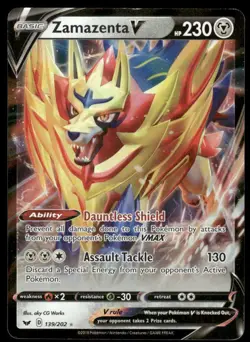 Pokemon Cards Zamazenta V 139/202 Sword & Shield Holo Rare V LP - Image 1