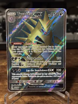 Nm Tyranitar GX 203/214 Pokemon Lost Thunder Sun & Moon Full Art Rare GX Card - Image 1