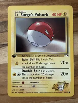Pokemon TCG Lt. Surge's Voltorb 1st Edition 84/132 Gym Heroes 2000 - Image 1
