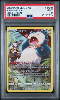 2022 POKEMON SWORD & SHIELD LOST ORIGIN #TG10 FULL ART/SNORLAX PSA 9 - Image 1