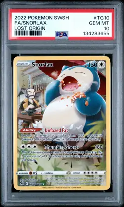 2022 POKEMON SWORD & SHIELD LOST ORIGIN #TG10 FULL ART SNORLAX PSA 10 GEM MINT - Image 1
