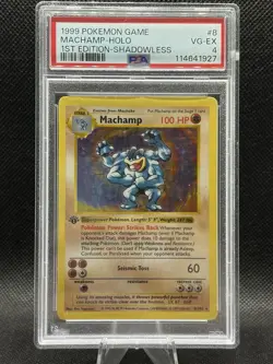 PSA 4 Pokemon 1st Edition Base Set Shadowless Machamp Holo 8/102 VG-EX - Image 1