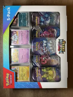 Pokemon TCG Paldean Fates Sealed 5-Pack Mini Tin Display Box Costco Exclusive - Image 1