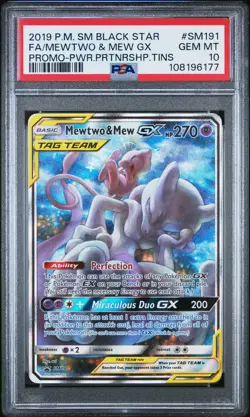 2019 POKEMON SM BLACK STAR PROMO #SM191 FULL ART/MEWTWO & MEW GX PSA 10 - Image 1