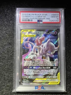 2019 POKEMON SM BLACK STAR PROMO #SM191 FULL ART/MEWTWO & MEW GX PSA 10 - Image 1
