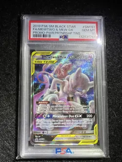 2019 POKEMON SM BLACK STAR PROMO #SM191 FULL ART/MEWTWO & MEW GX PSA 10 - Image 2